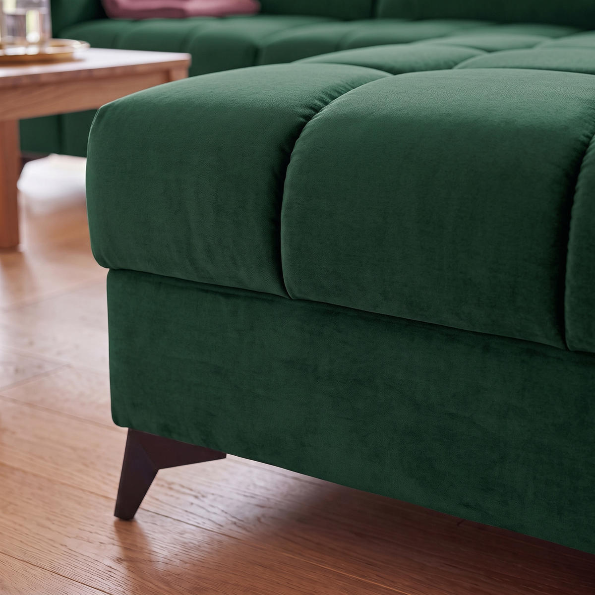 ECKSOFA PUDDING L Rechts mit Schlaffunktion 125x195 Velours Grün - Schwarz/Grün, Holz/Textil (275/203cm) - Muffo