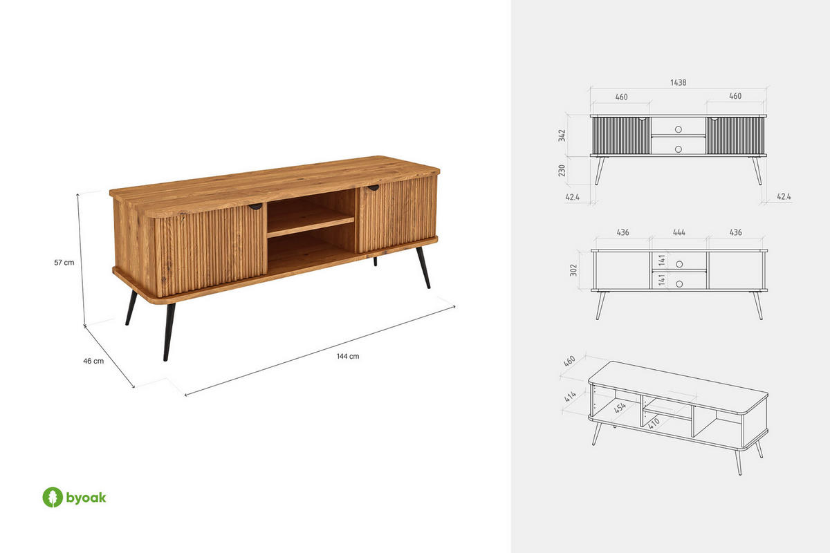 LOWBOARD LINA Wildeiche - Wildeiche, Holz (144/57/46cm) - byoak