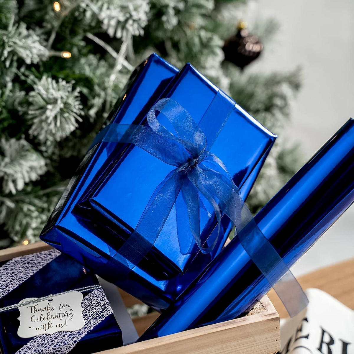 GESCHENKPAPIER Metallic Königsblau 43 cm x 10 m - Blau, Papier (4/44/4cm)