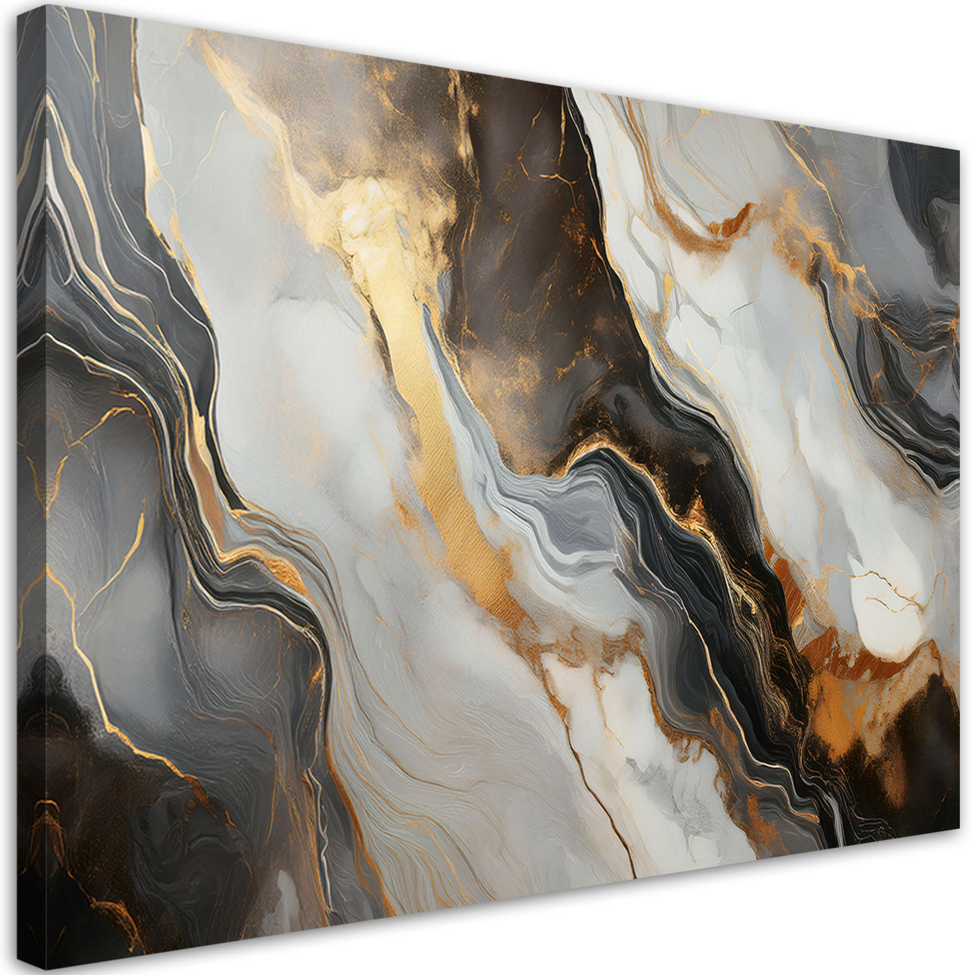 LEINWANDBILD Industrielle Abstraktion aus schwarzem grauem Marmor 100x70cm - Weiß, Textil (100/70cm) - Feeby