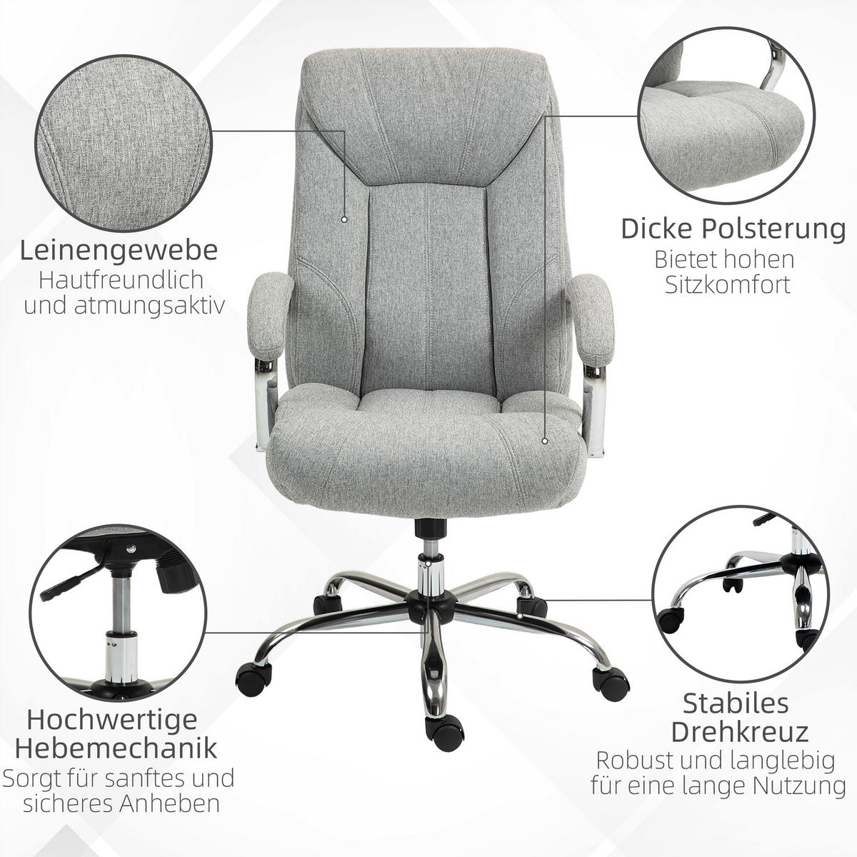 BÜROSTUHL mit Wippfunktion ergonomischer Schreibtischstuhl mit Armlehne - Hellgrau, Kunststoff (78/118/65cm) - Vinsetto