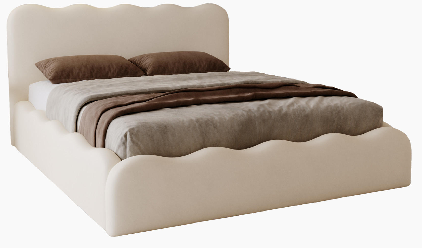 POLSTERBETT 180x200 Wave, Bettkasten, Samtstoff, Beige - Beige, Holz/Textil (180/200cm) - Emporius