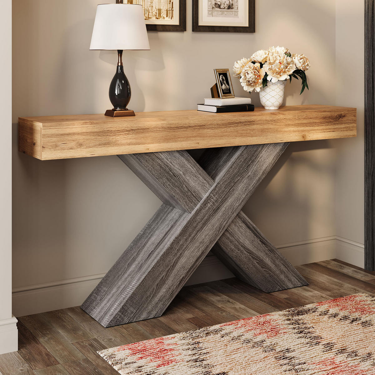 KONSOLENTISCH X Beine Holzoptik schmal - Naturfarben, Holzwerkstoff (30/140/80cm) - Fortuna Lai
