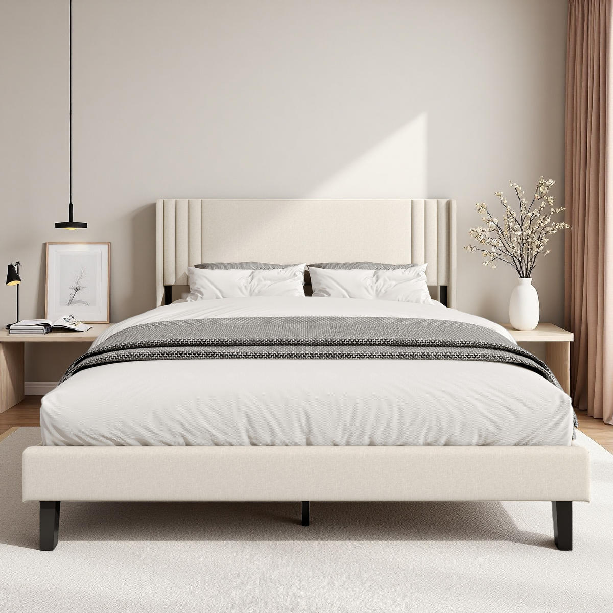 ČALÚNENÁ posteľ 140x200 béžová, Sturdy Bedroom - béžová, drevo - SHOPENTRA