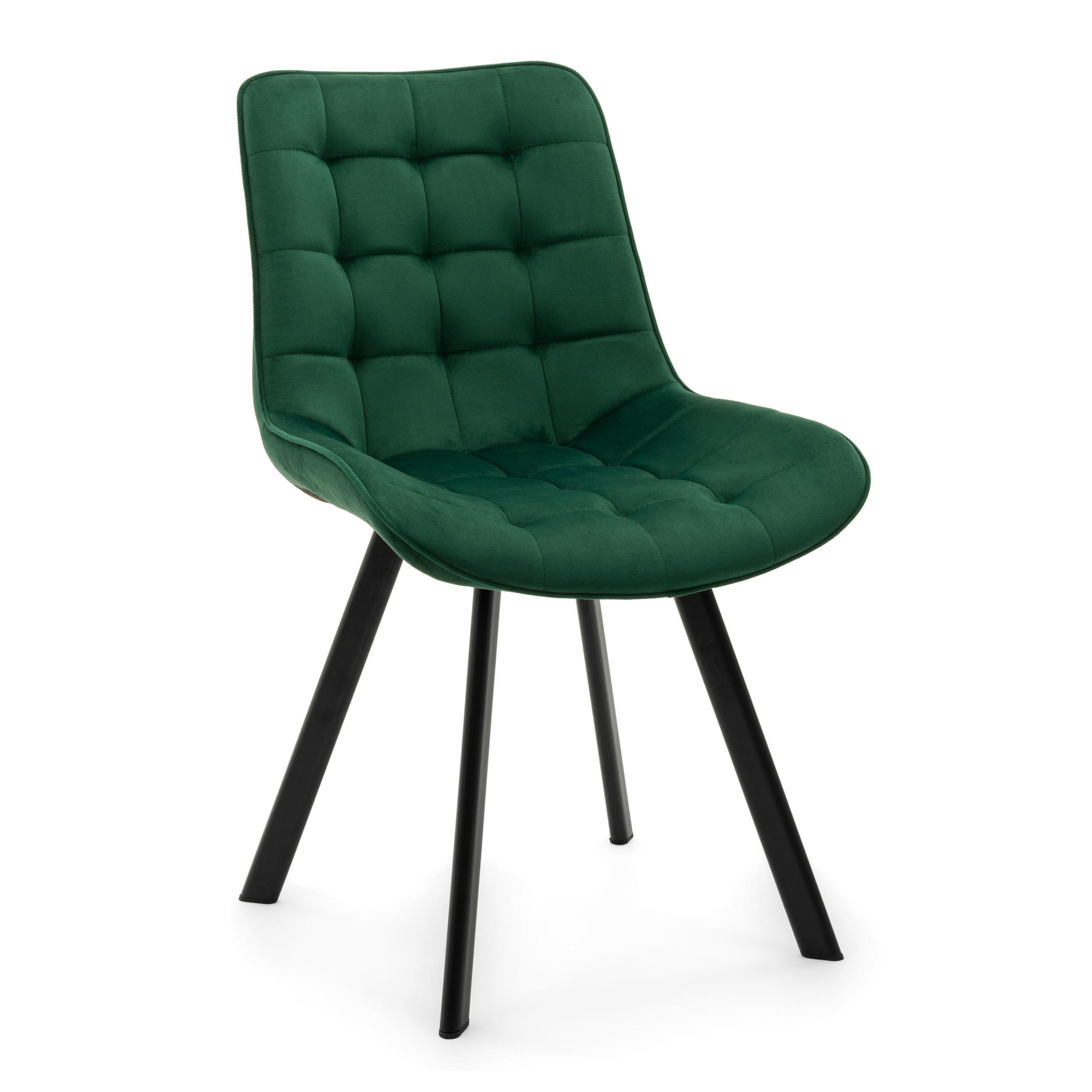 STUHL TORI gepolsterter mit Steppung - grün - Samt Velour - Schwarz/Grün, Textil/Metall (53/86/60cm) - NEW HOME