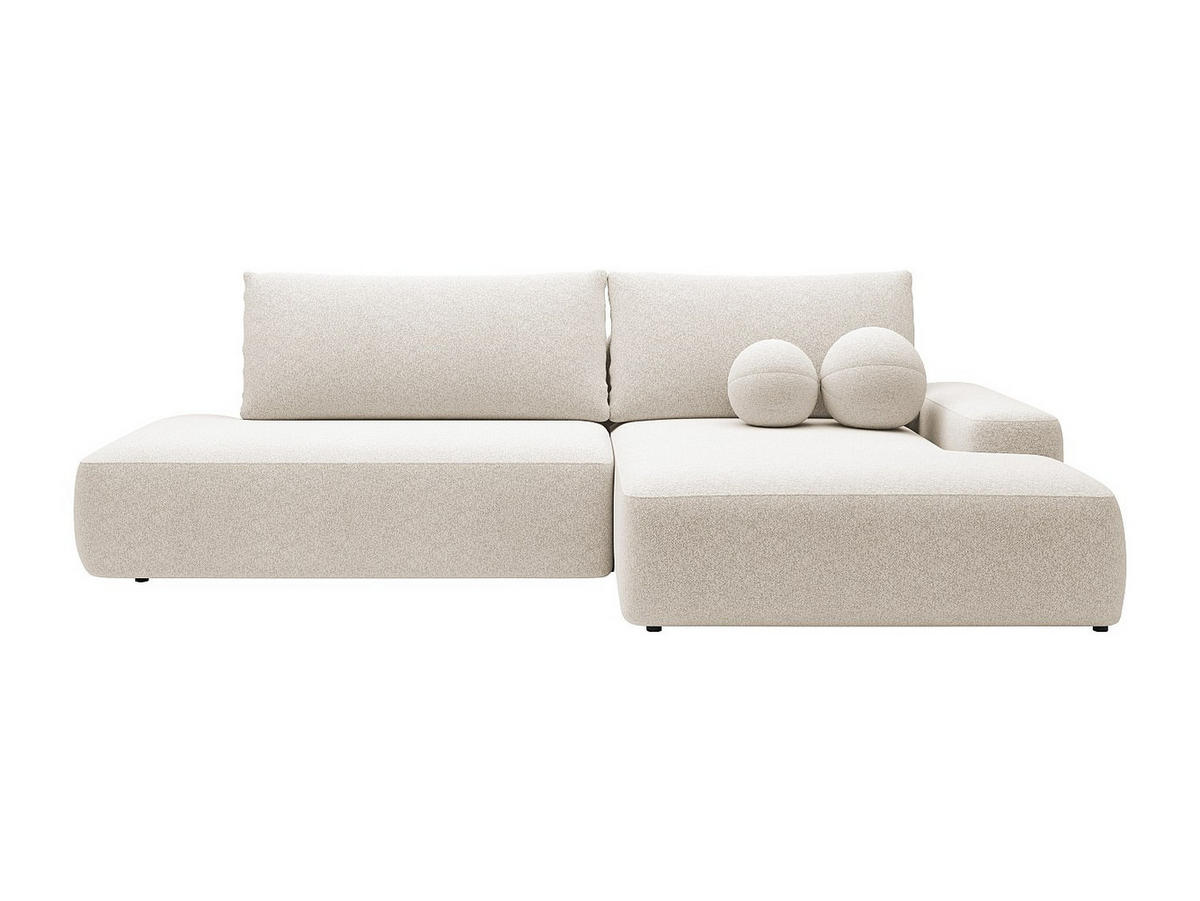 ECKSOFA mit Schlaffunktion - Ecke rechts - einseitige Armlehne - melierter Stoff - Beige - DAVISO - Creme, Textil (276/164cm) - Vente-Unique