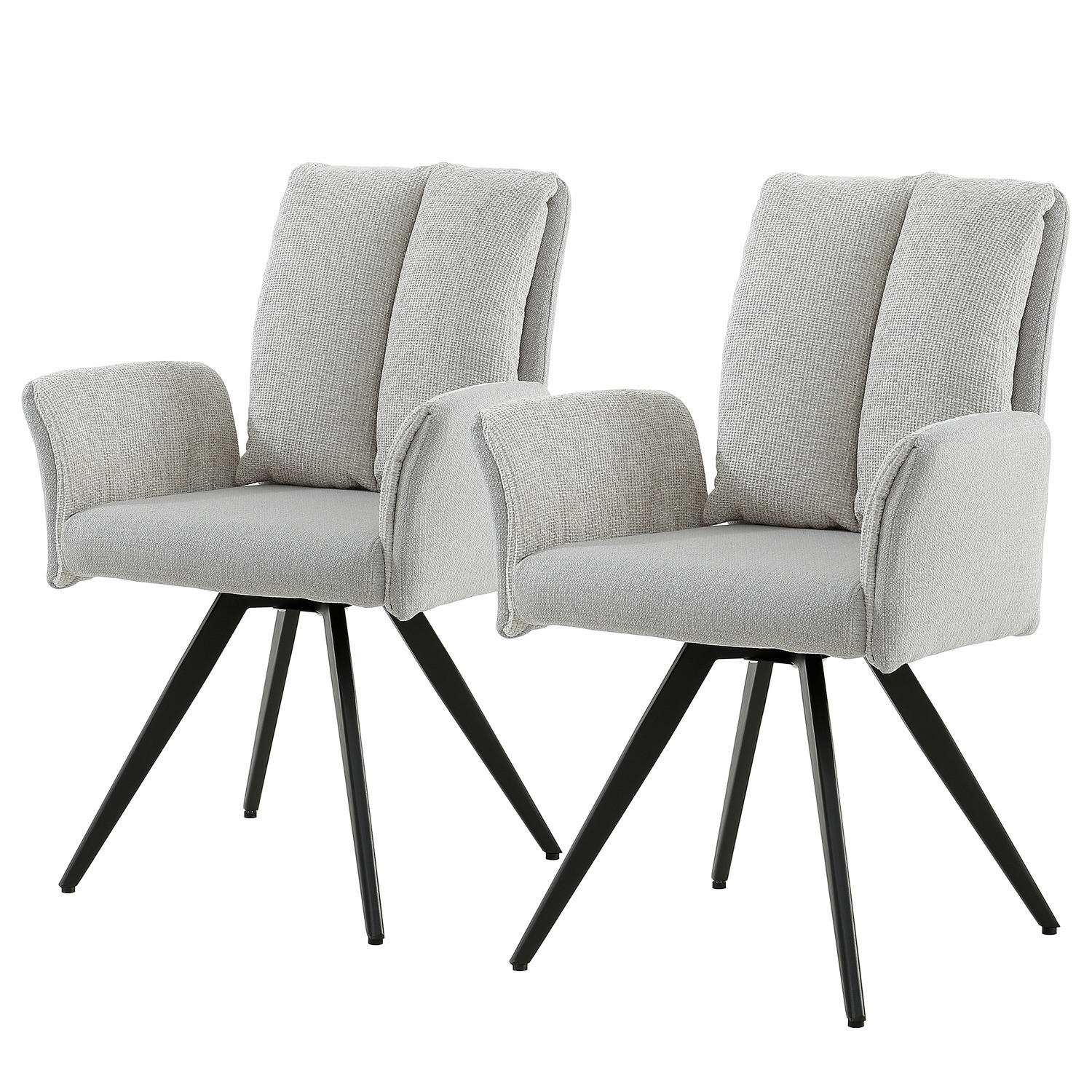 DREHBARER ARMLEHNENSTUHL - 2er-Set - Chenille / Strukturstoff / Eisen - Hellgrau/Schwarz, Textil/Metall (63/94/65cm) - home24