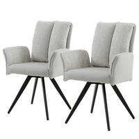 DREHBARER ARMLEHNENSTUHL - 2er-Set - Chenille / Strukturstoff / Eisen - Hellgrau/Schwarz, Textil/Metall (63/94/65cm) - home24
