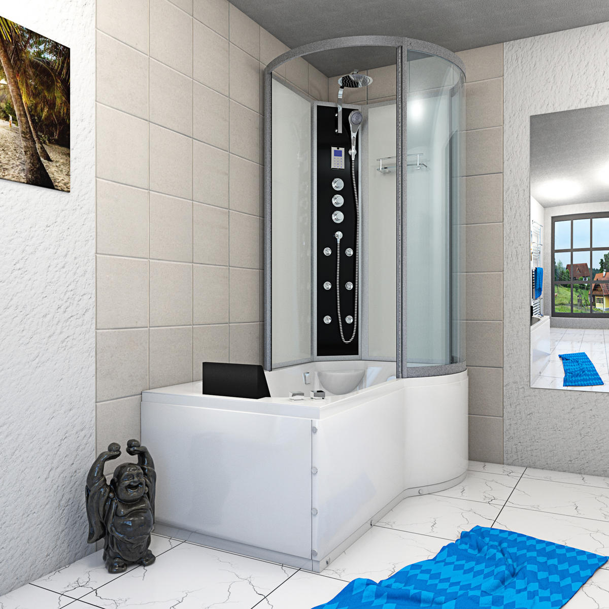 WHIRLPOOL Wanne Duschkabine ws K50-L03-WP 170x100 - Weiß, Glas/Kunststoff (98/225/170cm) - AcquaVapore by Sandra Jentho