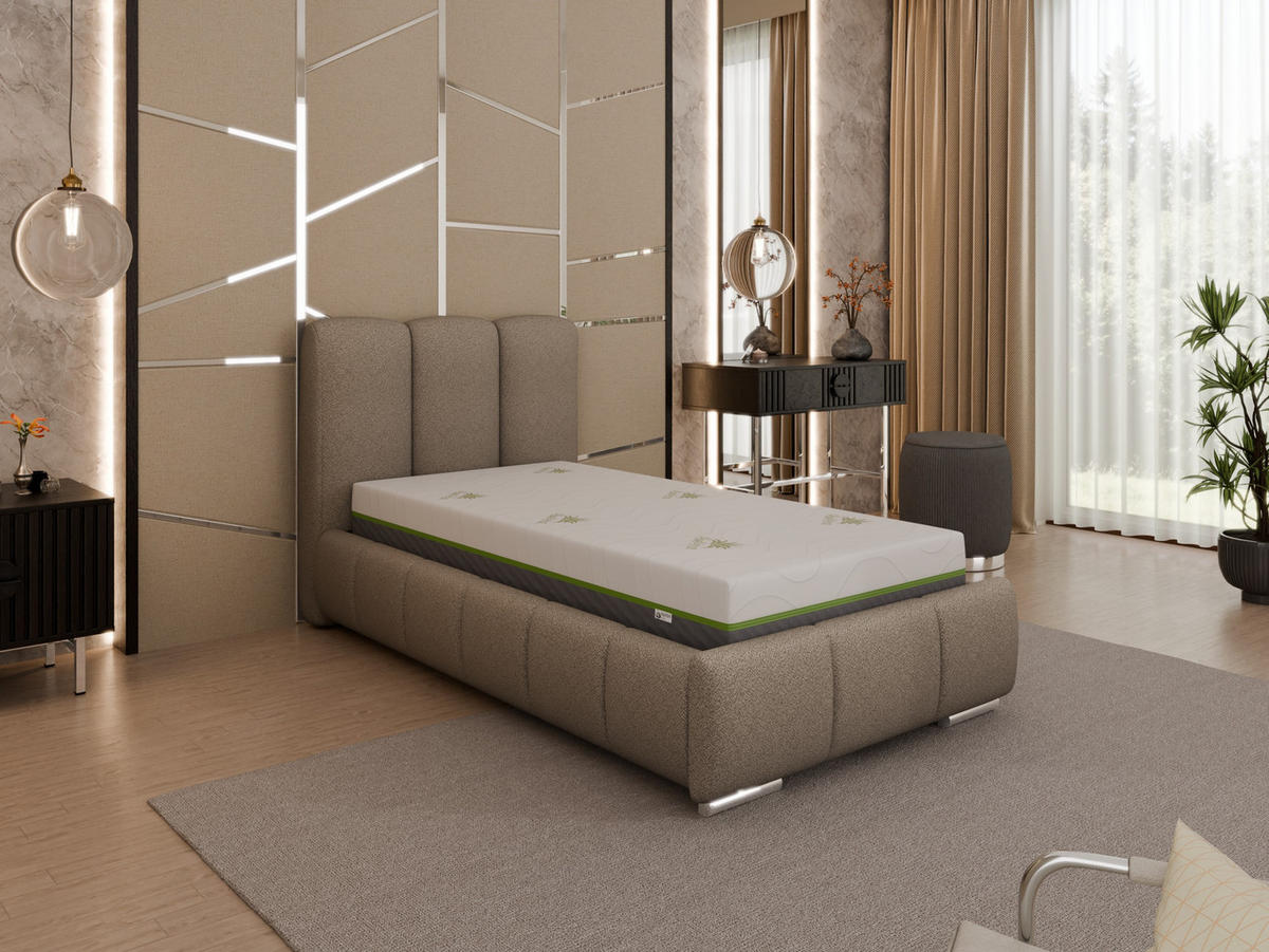 POLSTERBETT Zaira 90 x 200 cm mit Bettkasten und Lattenrost taschenfederkernmatratze mit kokos 21cm - braun - Braun, Holz (90/200cm) - Panda Möbel