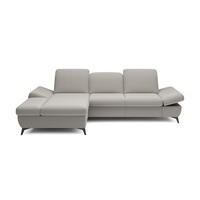 ECKSOFA FELICE L-S Beige Geflochtener Stoff mit Schlaffunktion - Hellgrau, Holz (284/166cm) - MASSENO