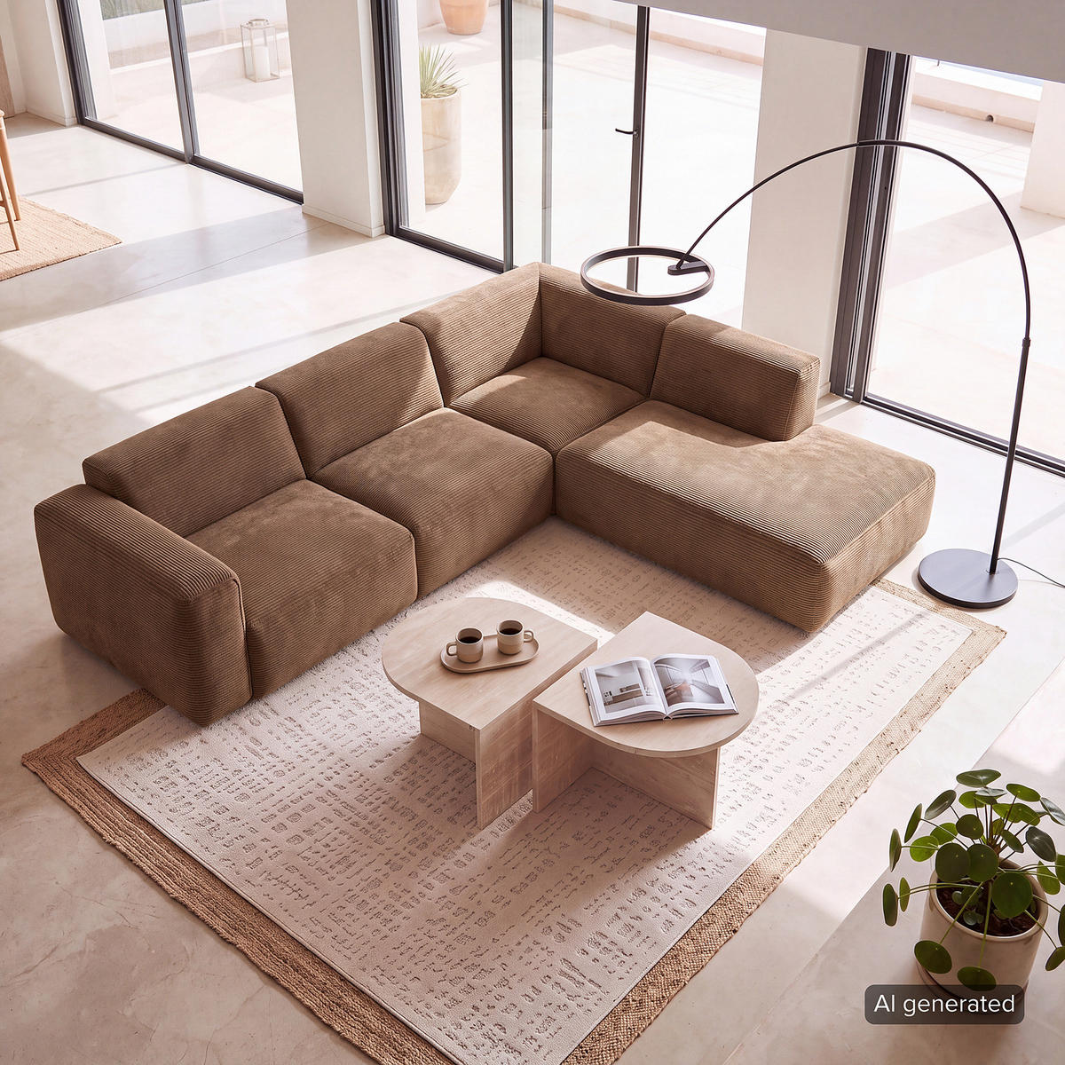 3-SITZER ECKSOFA mit Recamiere - Taupe/Schwarz, Kunststoff/Textil (295/231cm) - home24