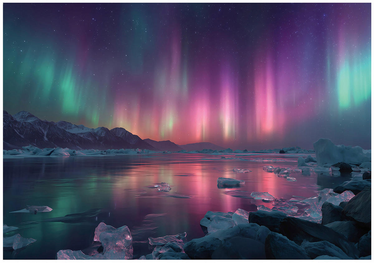 FOTOTAPETE Nordlicht Landschaft Lila 400x280 cm - Multicolor, Papier (400/280cm) - Wallarena