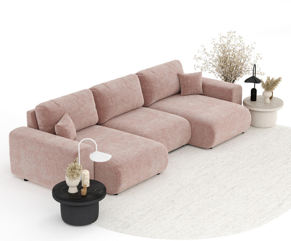 PANORAMASOFA Zanzibar Rosa Chenille - Schwarz/Rosa, Holz/Holzwerkstoff (325/79/144cm) - Maison de Reve