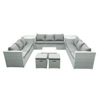 GARTENMÖBELSET mit 3-SITZER SOFA,COUCHTISCH Polyrattan Hellgrau-Mix 11-Sitzer - Hellgrau/Grau, Glas/Kunststoff - Fimous