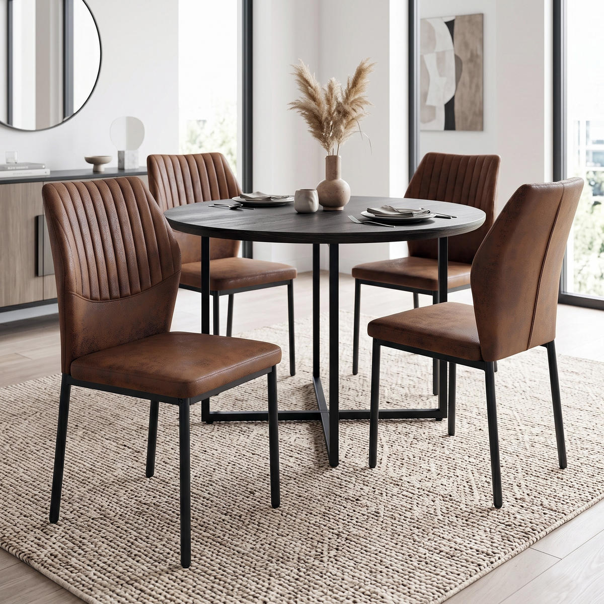 JÍDELNÍ ŽIDLE ergonomické (sada 4 ks), technická látka, čalouněné s kovovými nohami - hnědá, textil (43/93/42.6cm) - Urban Meuble