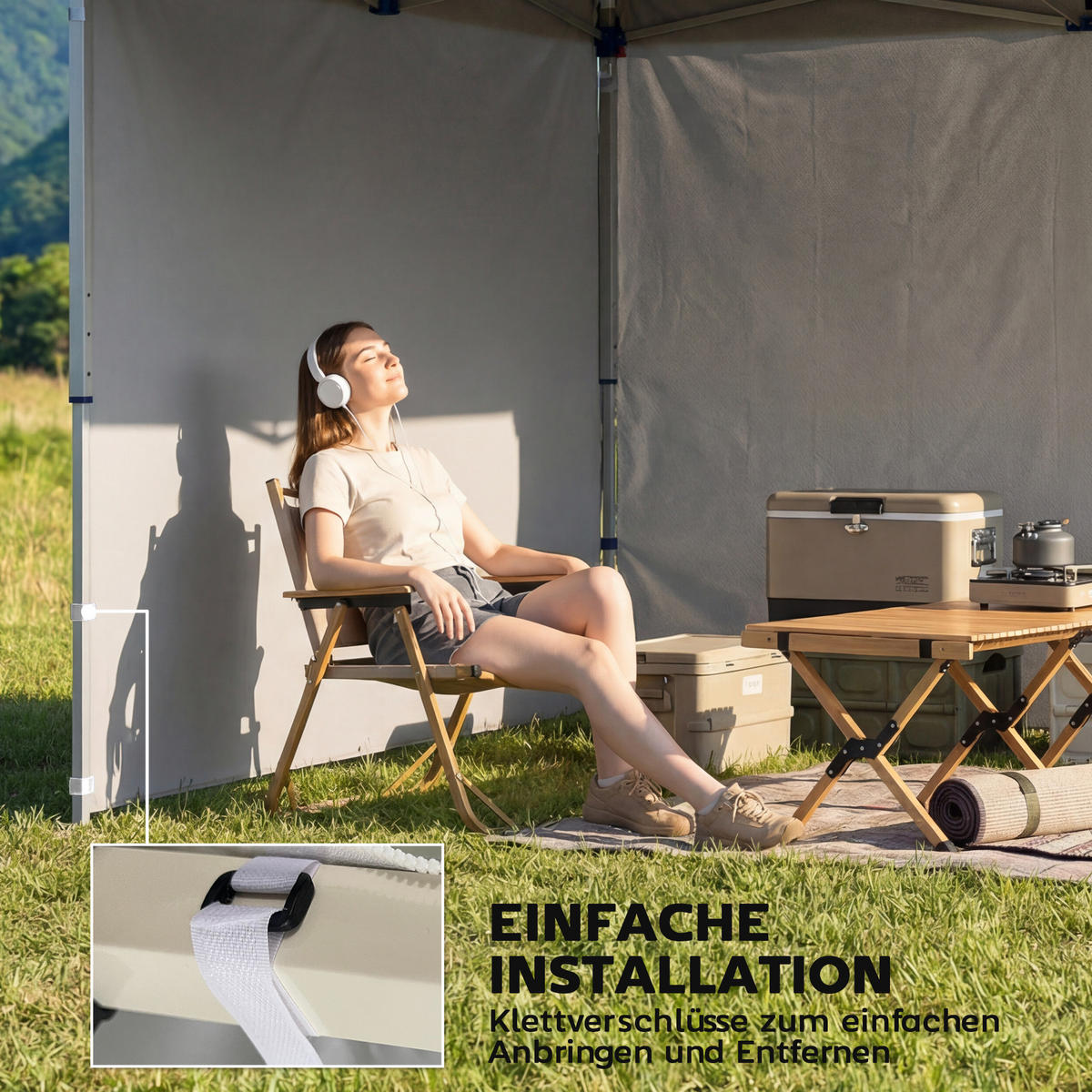 SEITENTEILE-FÜR-PAVILLON 3er Set Oxford-Gewebe Hellgrau - Hellgrau, Textil (200/1/300cm) - Outsunny