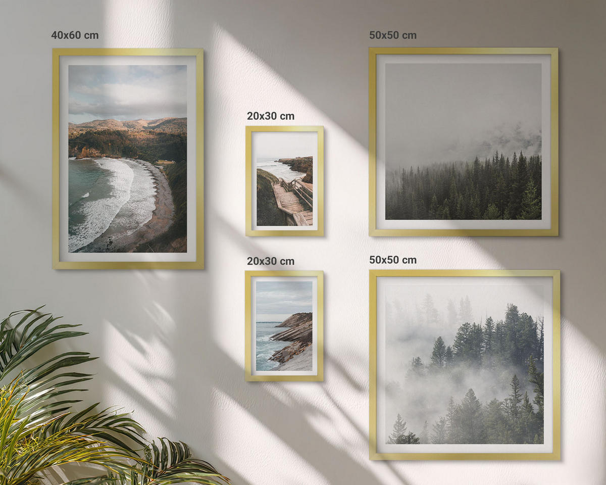 BILDER SET 5er Set - 50x50 cm & 20x30 cm & 40x60 cm Goldrahmen - Klippenblicke, Strandlandschaften - Goldfarben, Kunststoff (40/60cm) - TULUP