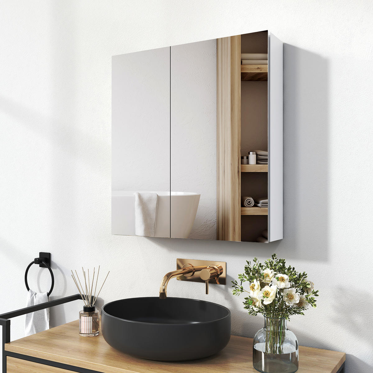 SPIEGELSCHRANK Weiß 65/60/14,5 - Weiß, Metall (60/65/65cm) - EMKE