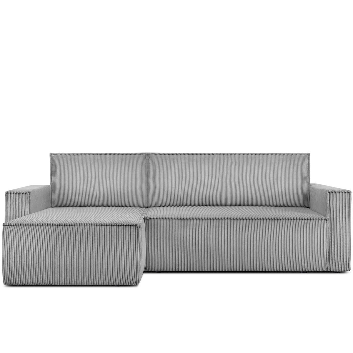 ECKSOFA-LINKS/RECHTS NAPI Schlaffunktion mit Cordbezug, hellgrau - Hellgrau/Schwarz, Textil (246/148cm) - KONSIMO®