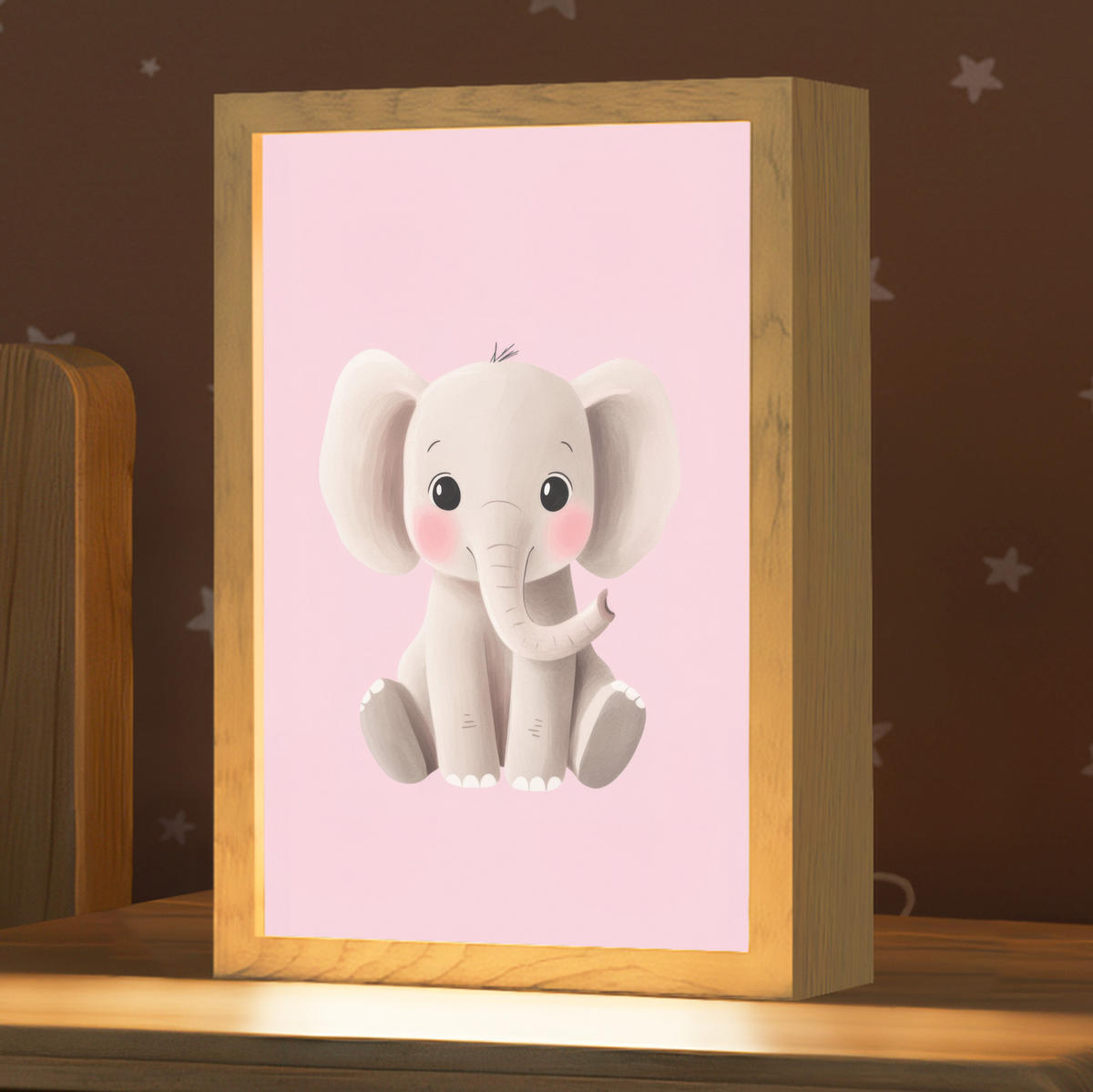 NACHTTISCHLAMPE Elefant - Baby - Rosa - Cartoon 20x30 cm - Rosa, Holzwerkstoff (8/20/30cm)