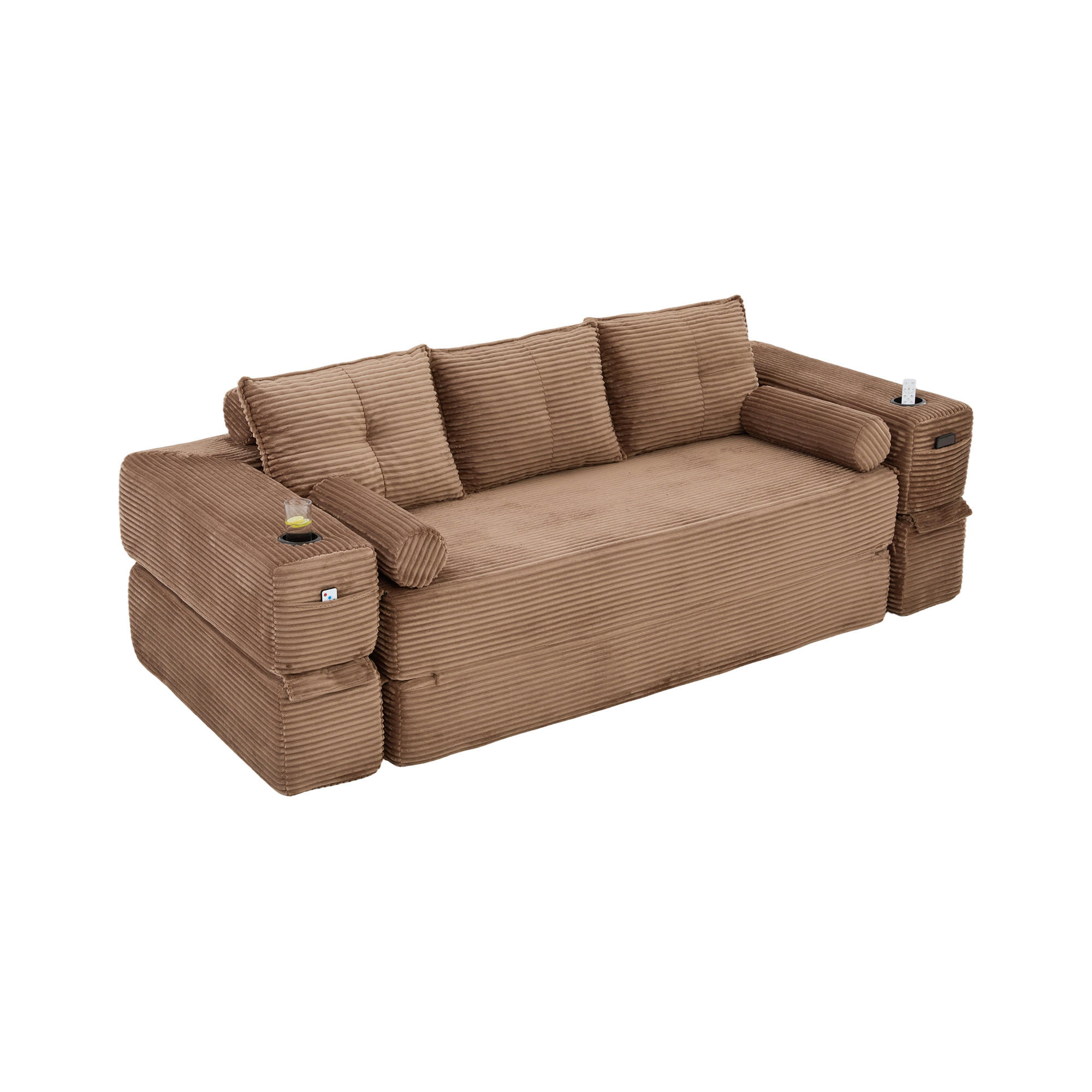 SOFA mit Schlaffunktion 232 x 98 x 80 cm Braun Cord - Dunkelbraun, Kunststoff (98/80/232cm) - Meubliv