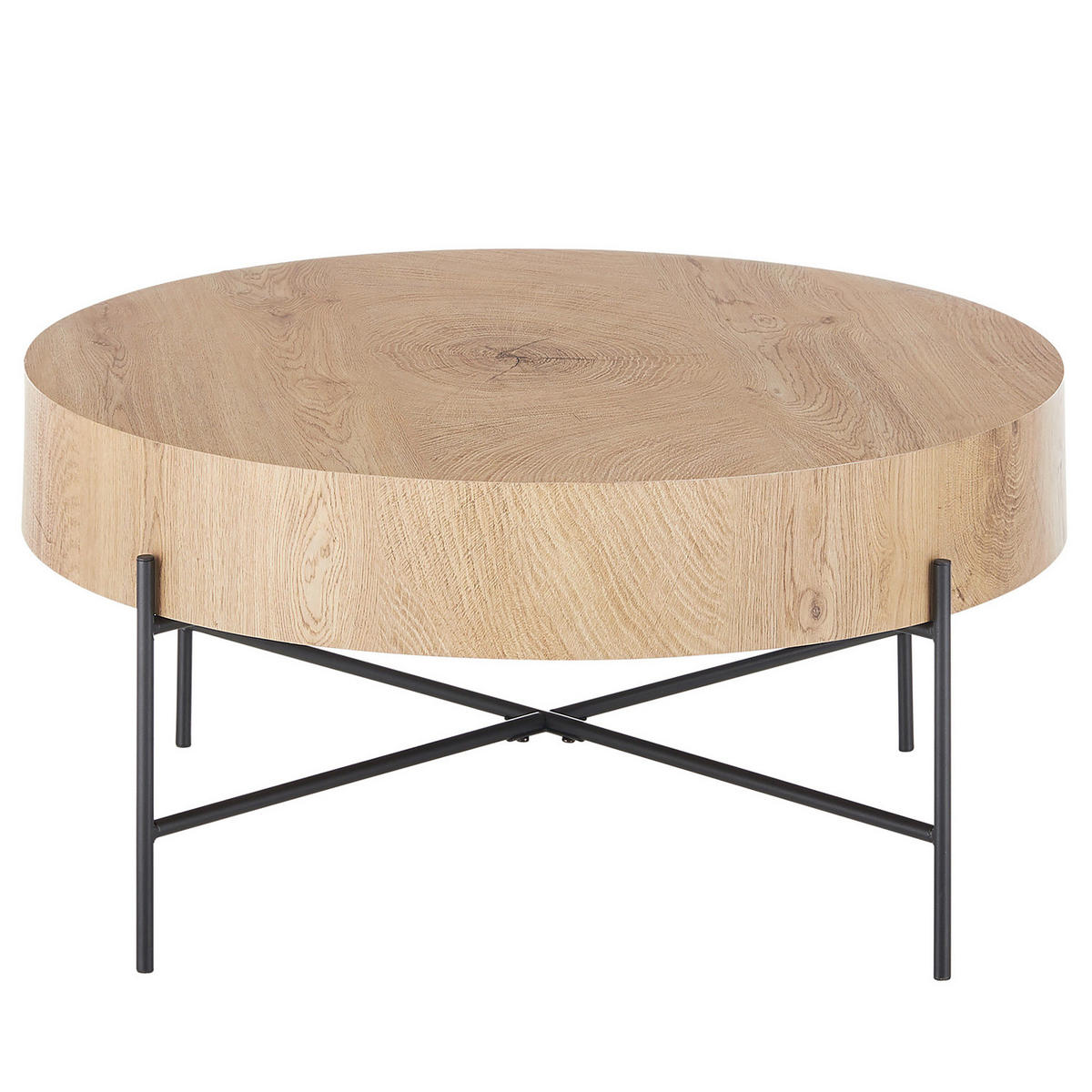 HOME24 Couchtisch Taynard - Eichefarben/Schwarz, Holzwerkstoff/Metall (80/80/37cm) - home24