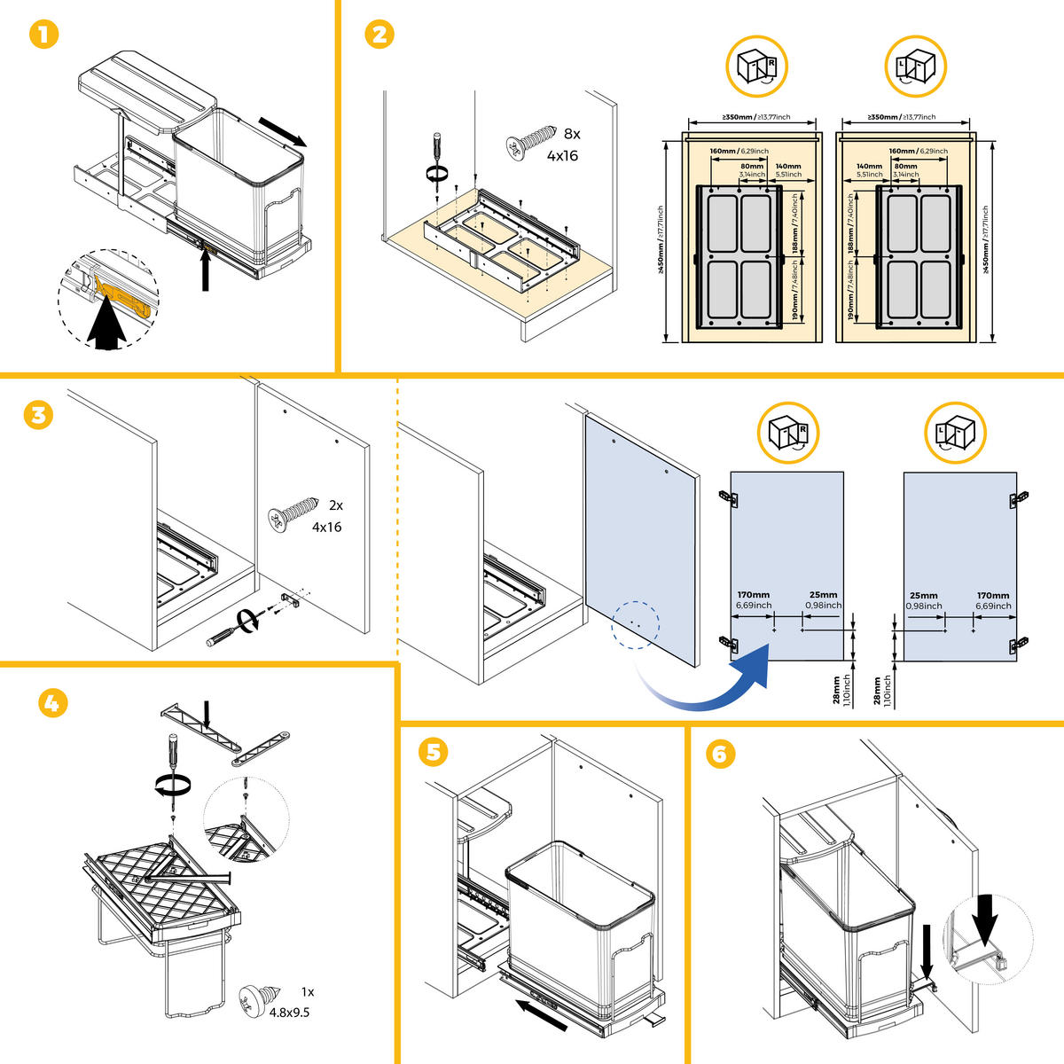 RECYCLINGBEHÄLTER für Küche, 24 L, Bodenbefestigung und Handauszug/automatische, Anthrazitgrauer Kunststoff - Anthrazit, Metall (25.7/40/43.35cm) - EMUCA
