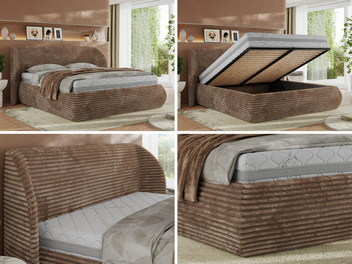 POLSTERBETT CAELA CLASSIC 180/200 - Braun Cord - Braun, Textil (180/200cm) - MKS