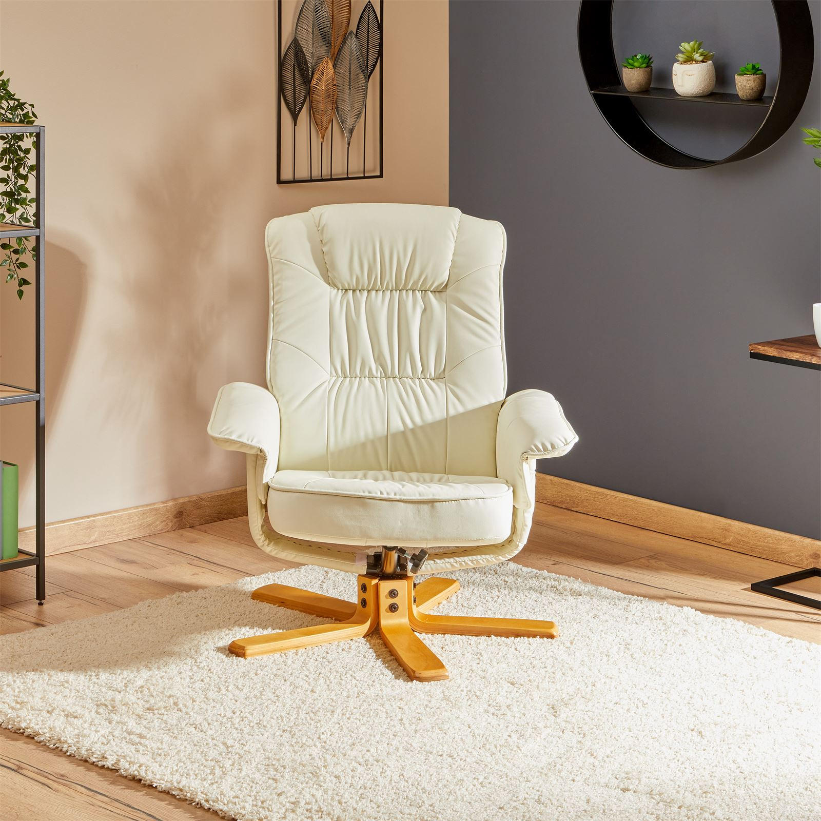 RELAXSESSEL KUNSTLEDER, SET MIT HOCKER CHARLY - Weiß, Textil (76/87/61cm) - IDIMEX