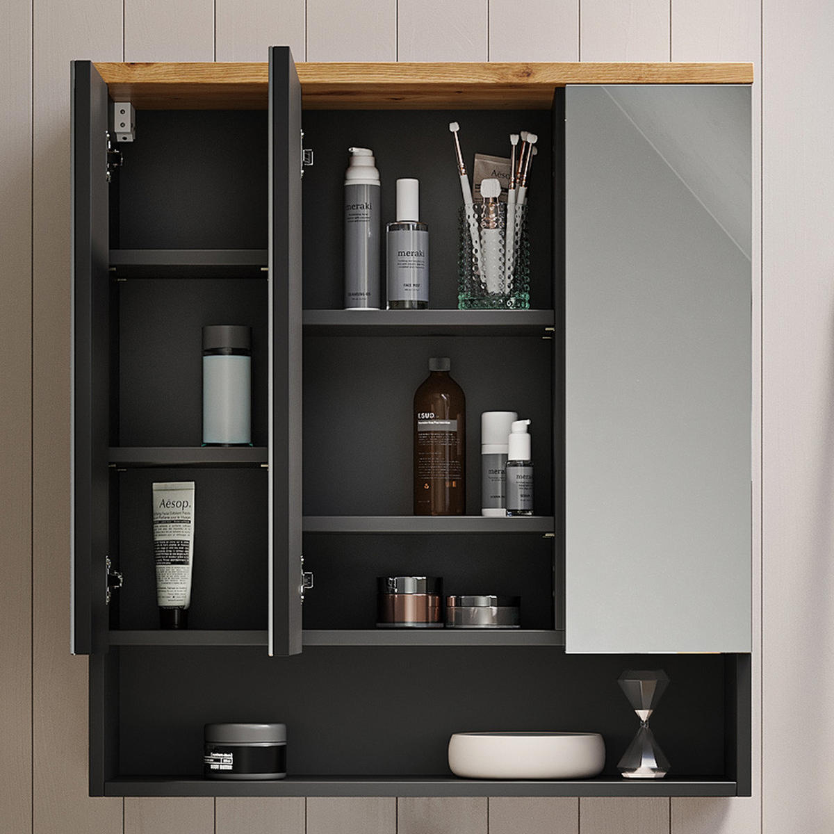 BADSPIEGELSCHRANK Eden Anthrazit 70 x 77.5 cm - Anthrazit, Holzwerkstoff (70/77.5/21.7cm) - Vicco