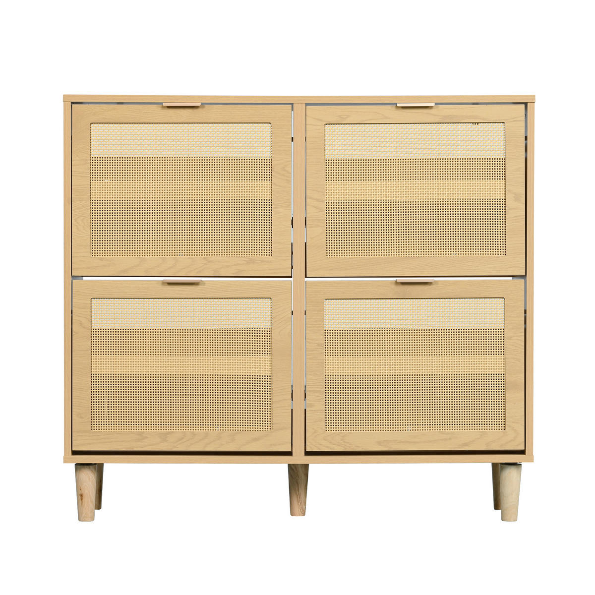 SCHUHSCHRANK mit Rattan-Front & 4 Klappen in Eiche-Optik - Sonoma Eiche, Holzwerkstoff (100/90/25cm) - Urban Meuble
