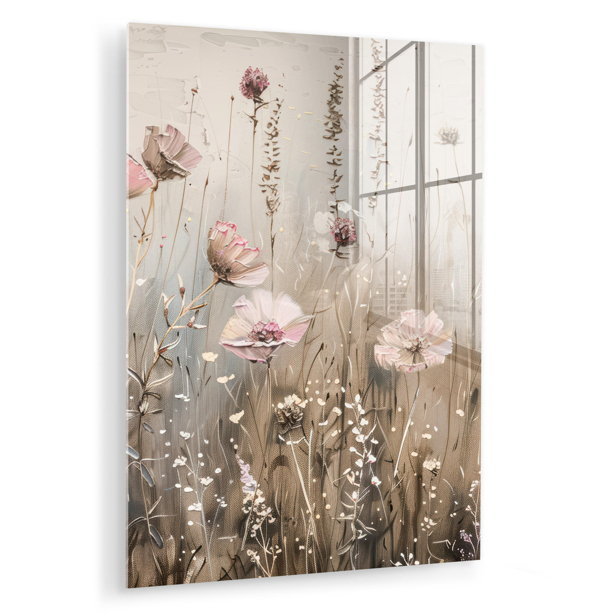 ACRYLGLASBILD Blumen - Rosa - Modern - Beige 60x80 cm - Beige, Glas (60/80cm) - MuchoWow