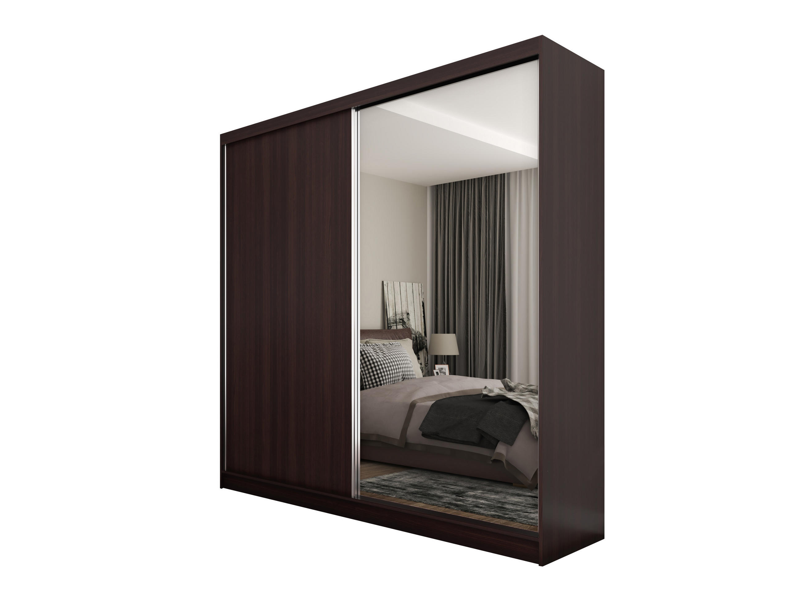 SCHWEBETÜRENSCHRANK PATRIZIA 200/216/61 cm 2-türig mit Spiegel Wengefarben - Wengefarben, Holzwerkstoff (200/216/61cm) - MASSENO