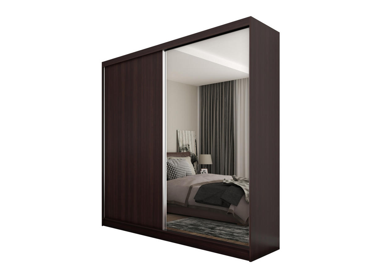 SCHWEBETÜRENSCHRANK PATRIZIA 200/216/61 cm 2-türig mit Spiegel Wengefarben - Wengefarben, Holzwerkstoff (200/216/61cm) - MASSENO