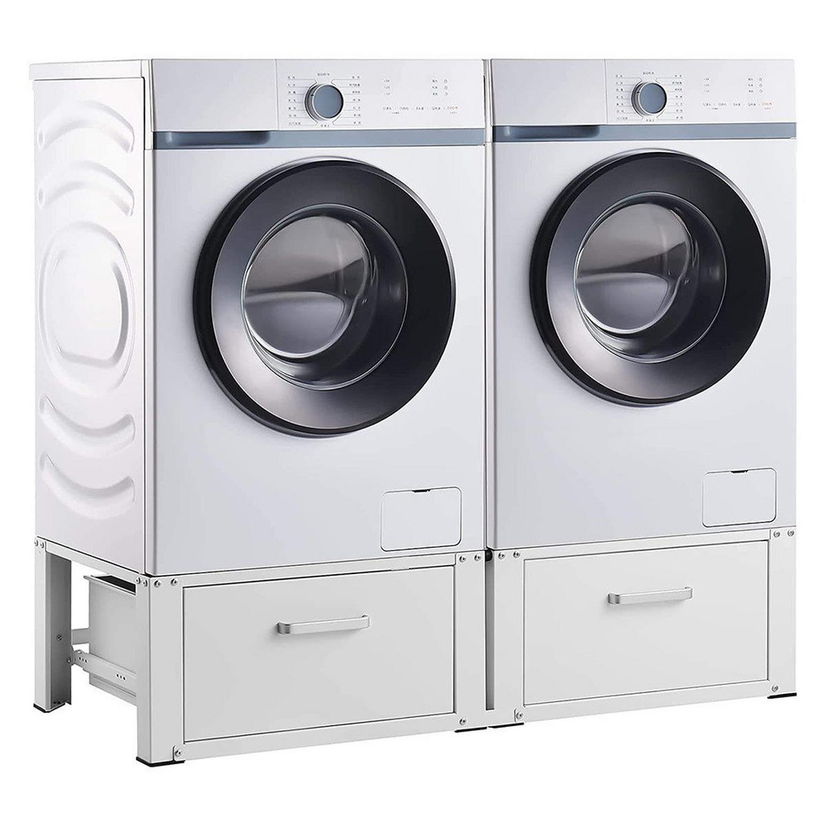 DOPPEL-PODEST für Waschmaschinen- und Trockner mit 2 Schubladen - Weiß, Metall (54/31/127cm) - IVOL