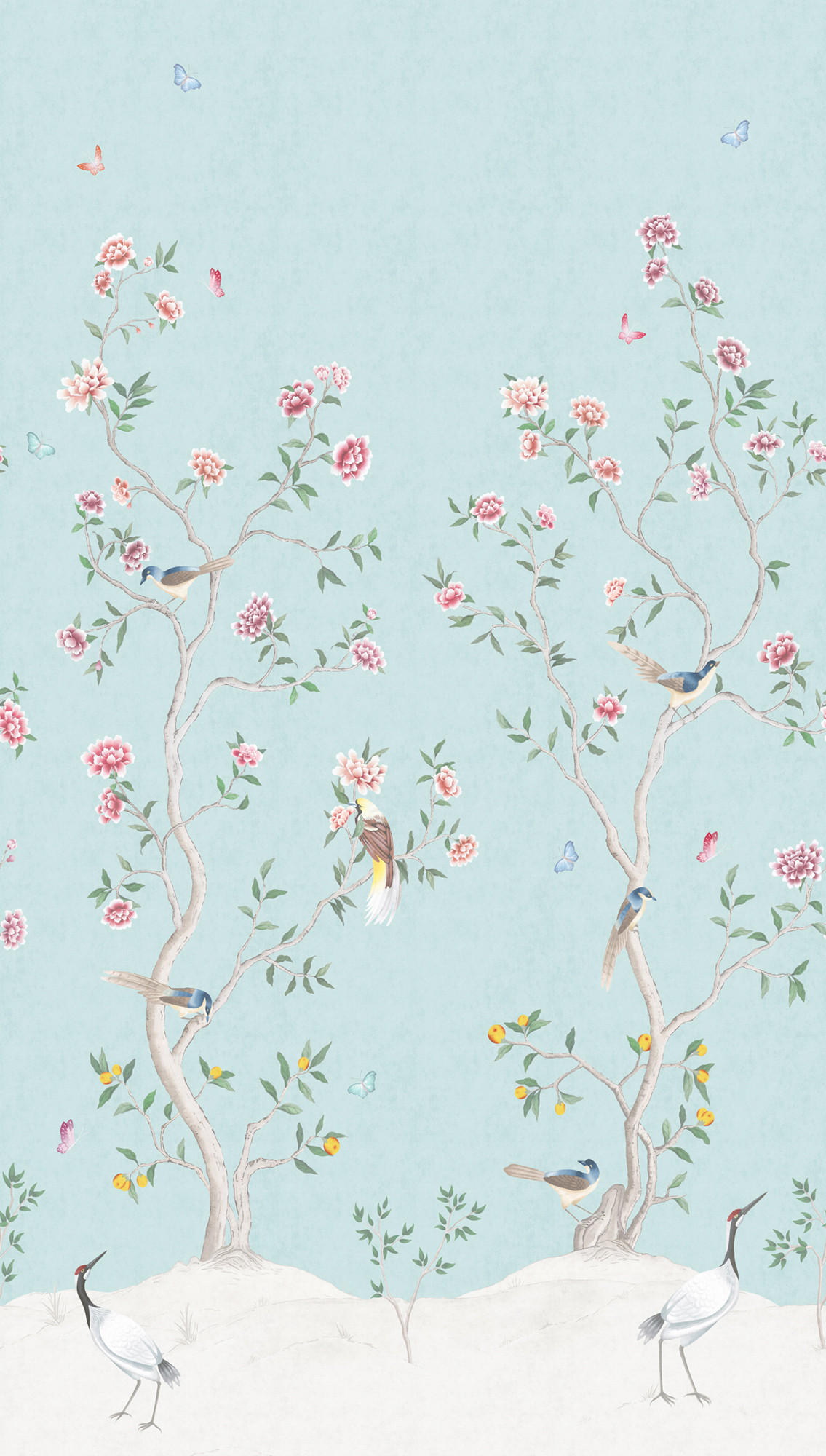 FOTOTAPETE Blumen und Vögel 159 x 280 cm - Blau, Papier (159/280cm) - Sanders & Sanders