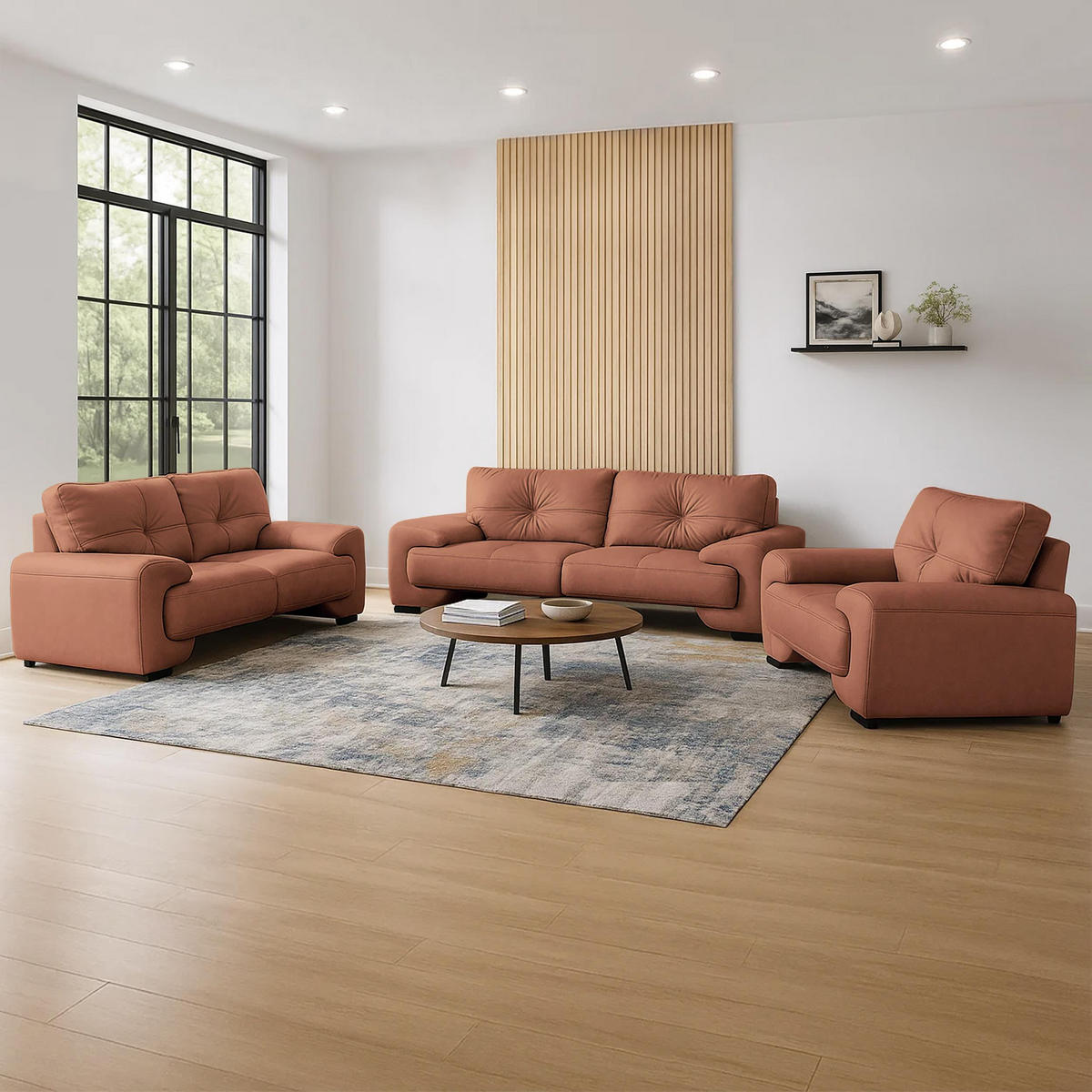 SITZGARNITUR Omega, zwei Sofas und Sessel, aus Kunstleder, Dunkelorange - Dunkelorange/Schwarz, Leder (225/88/98cm) - Beautysofa