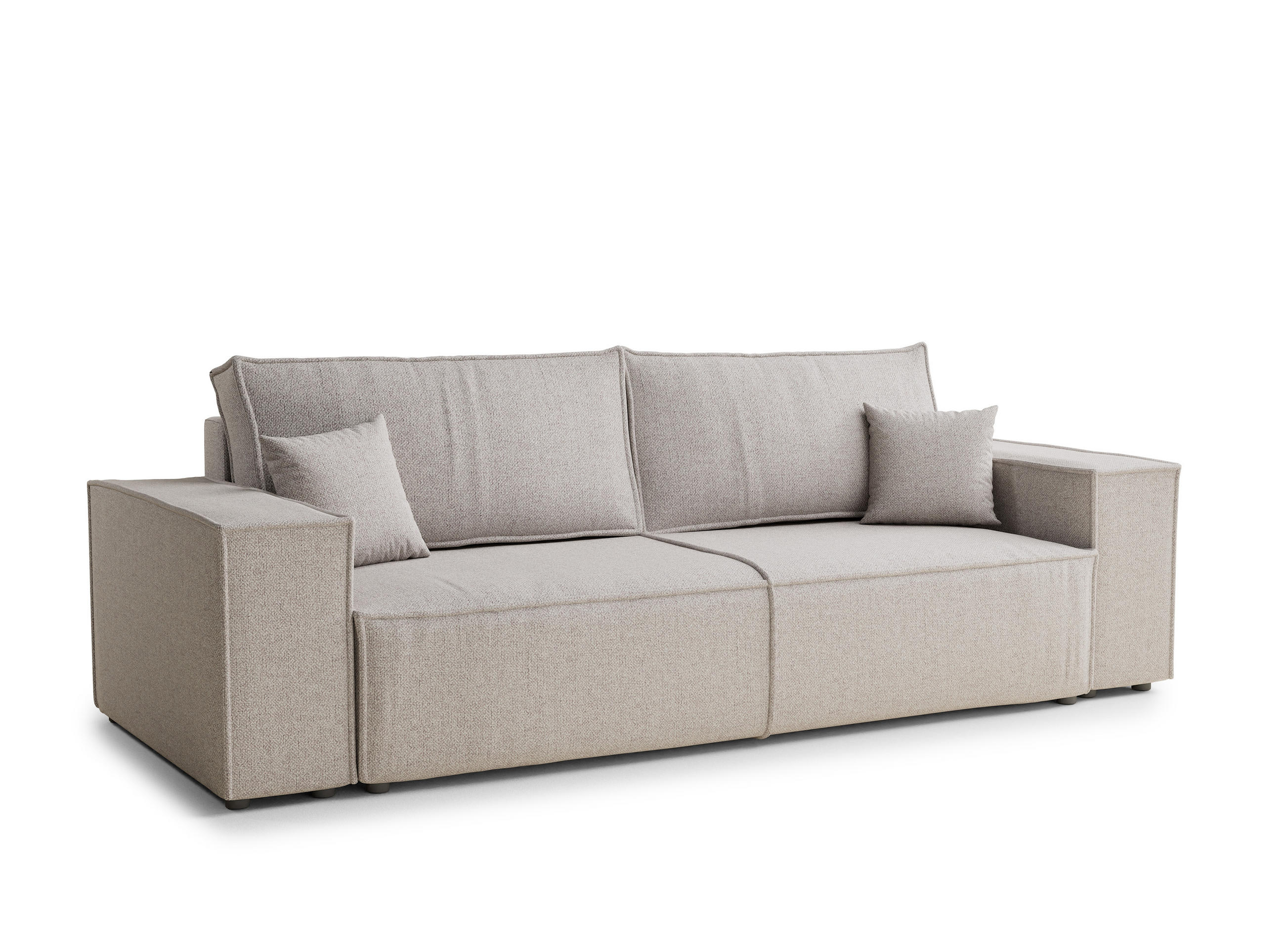 SOFA MIT SCHLAFFUNKTION Milos Hellbeige Webstoff - Beige/Schwarz, Holz/Holzwerkstoff (255/70/105cm) - Maison de Reve