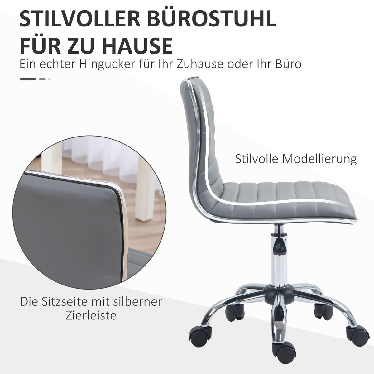 BÜROSTUHL mit Rückenlehne, Hellgrau - Hellgrau, Metall (48/90/52cm) - HOMCOM