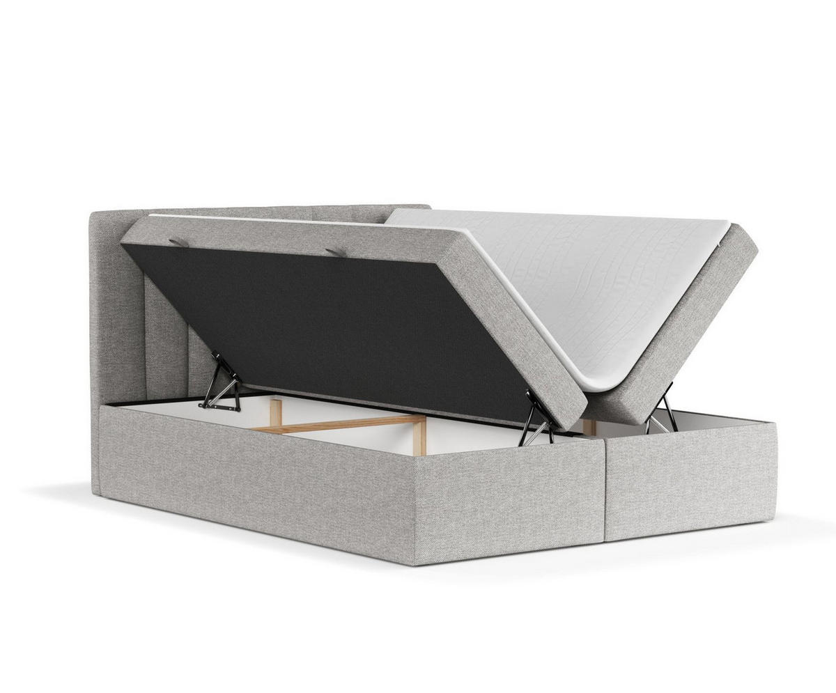 BOXBETT Novento Grau Beige 140/200 cm mit Matratze und Topper - Beige/Schwarz, Holz/Holzwerkstoff (140/200cm) - Maison de Reve