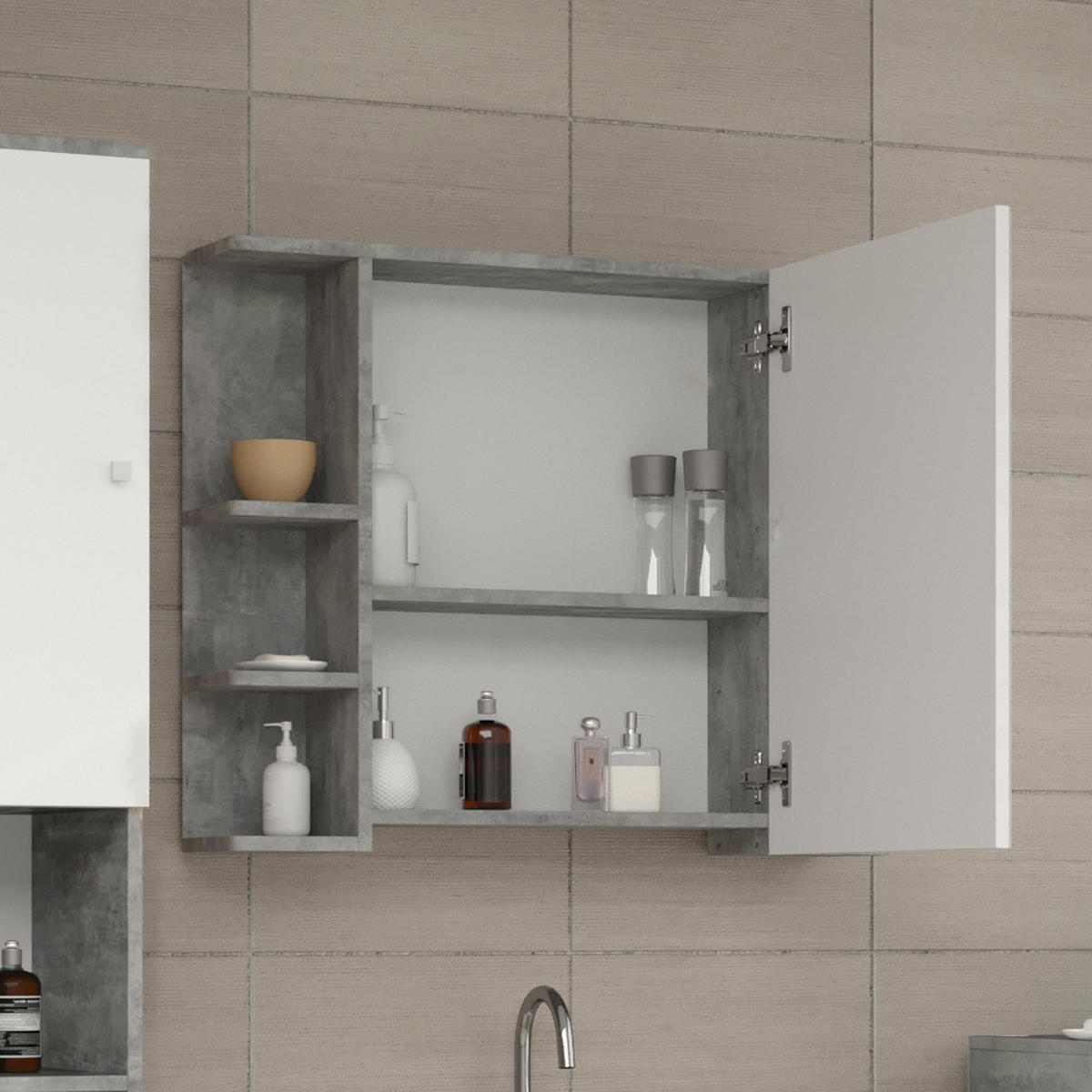 BADSPIEGELSCHRANK Fynn Beton 79.6 x 64 cm - Grau, Holzwerkstoff (79.6/64/21.2cm) - Vicco