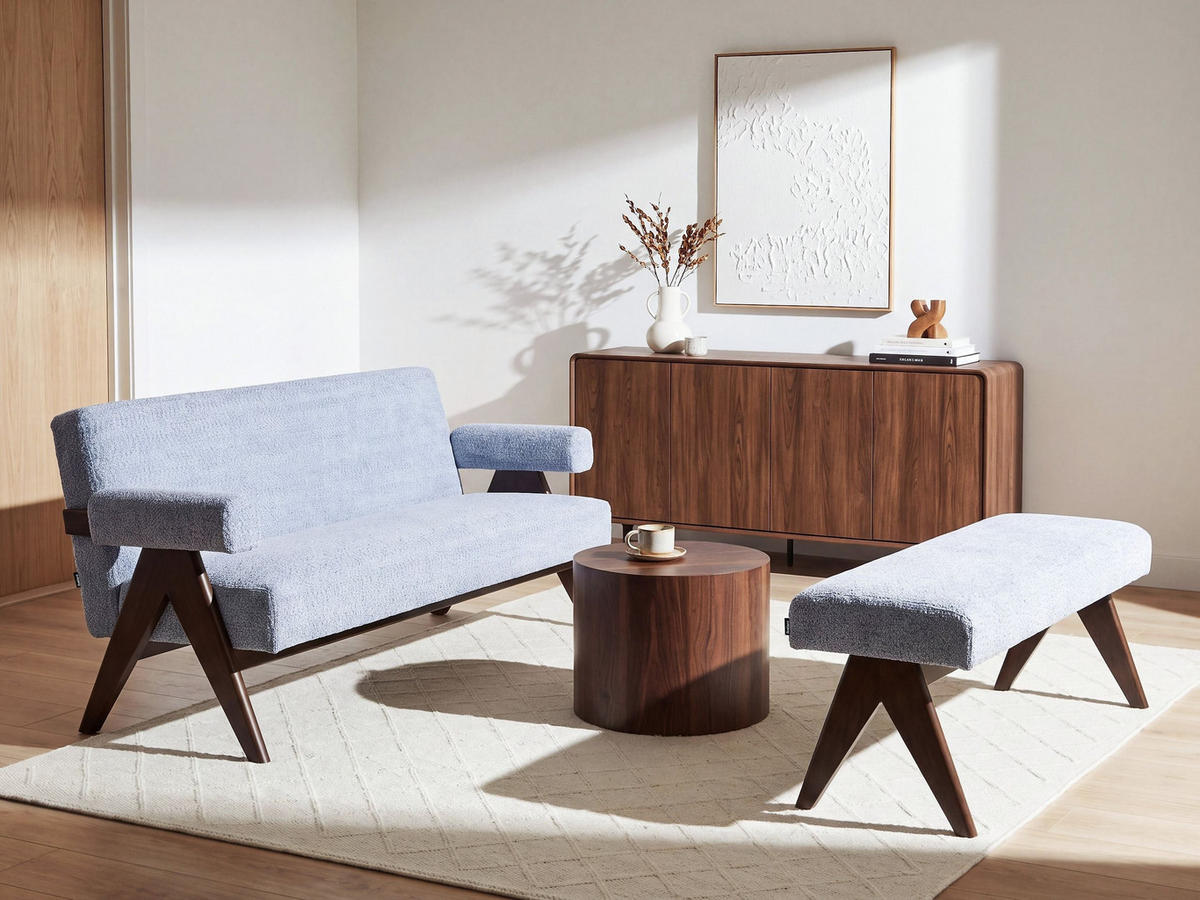 SOFA-SET Chenillegewebe Hellblau/Dunkelbraun Tamre - Hellblau, Textil (148/79/78cm) - Beliani