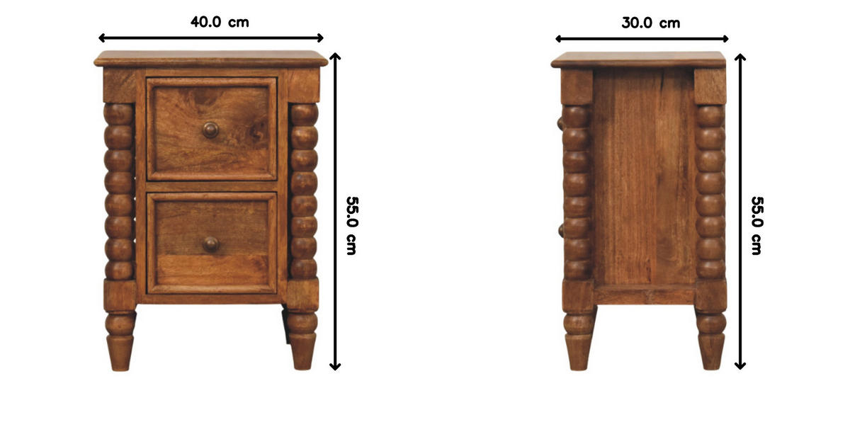 NACHTKASTEN Gerstendrehung, 2 Schubladen, Hellbraun - Hellbraun/Messingfarben, Holz/Metall (40/55/30cm) - Artisan Furniture
