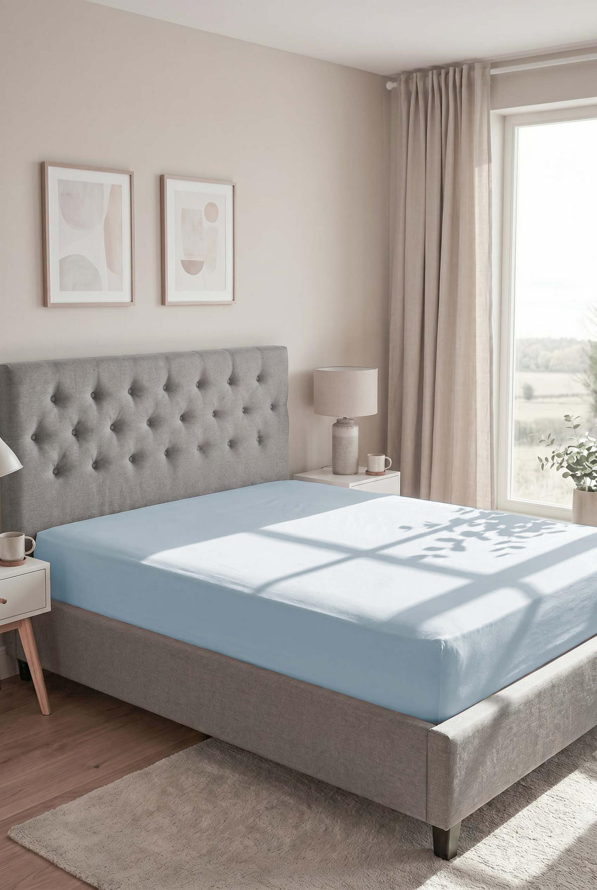 SPANNBETTTUCH Premium Biber taubenblau, 140x200 cm - 160x200 cm - Blaugrau, Textil (160/200cm) - biberna