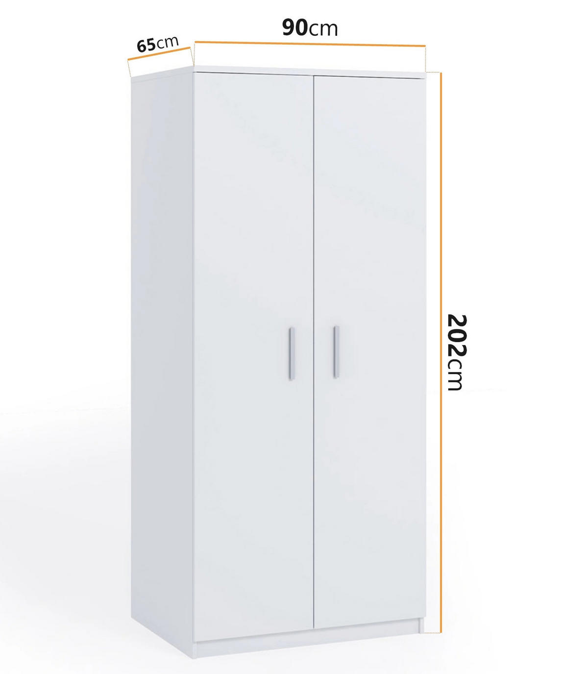 KLEIDERSCHRANK Tamiza 2-türig 90 cm breite - Silberfarben/Weiß, Holzwerkstoff/Kunststoff (90/202/65cm) - Ravio