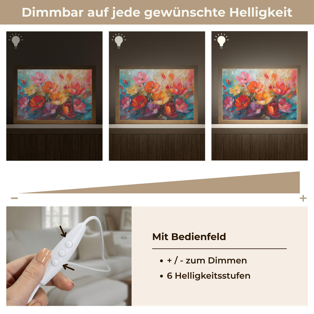STOLNÍ LAMPA Květiny - barevné - malba - abstraktní - umění 30x20 cm - barva hliníku, kompozitní dřevo (8/30/20cm) - OnlyWow