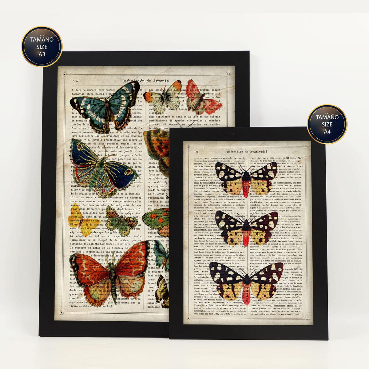 POSTER Set Mit 6 Schmetterling Größe A3 & A4 Schwarzer Rahmen - Schwarz, Papier (29.7/1cm) - Nacnic
