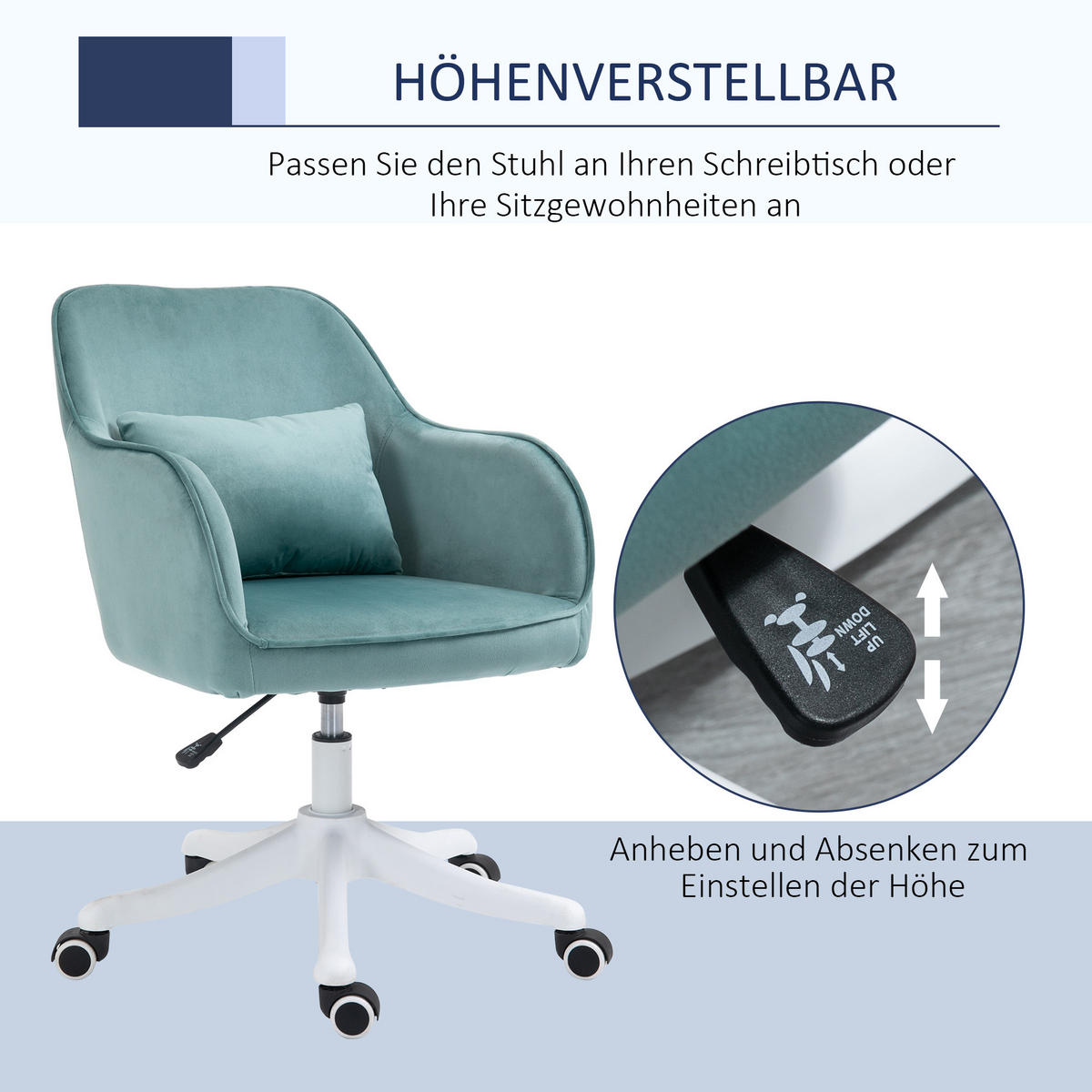 MASSAGE Bürostuhl Drehstuhl Arbeitstuhl mit Vibrationsfunktion Samt Grün - Grün, Textil (70/86/57cm) - Vinsetto