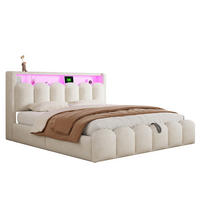 POLSTERBETT 180x200 Beige Samt LED Stauraum - Beige, Textil (180/200cm) - FLIEKS
